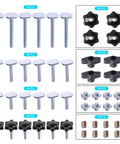 Quarter Inch T Track Bolts and Knobs Kit Pro Grade for Woodworking Jigs and Fixtures, assorted bolts and knobs in kit layout.