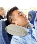 Man wearing 48 Pieces Banded Ear Plugs With Neck Band Silicone Hearing Bands For Shooting, Noise, Sleeping, Studying And Construction on bus