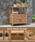 Dope Patio Wood Storage Cabinet For Outdoor Kitchen Acacia Buffet With Marble Style Countertop Open Shelf And Two Doors