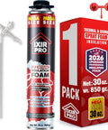 Mega Size Expanding Foam Insulation Sealant Spray Easy Fix Gap Filler Air And Draft Blocker High Yield Weatherproofing Sealant For Home Projects With No Hassle Application in spray can with nozzle and packaging.