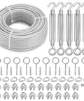 Three Sixteenth Inch Wire Rope Tensioner Kit With 100 Foot PVC Coated Steel Cable 7x7 Strand Core Turnbuckles Eye Screws Cable Clamps Thimbles