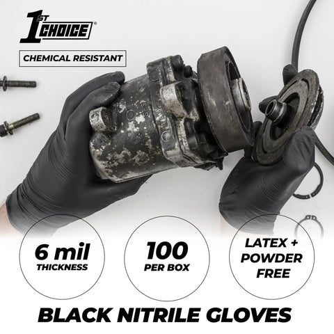 Mechanic using Black Nitrile Gloves 6 Mil For Mechanics And Auto Shop Work Latex Free Powder Free Disposable Large Size
