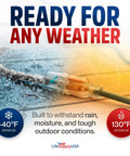 Heavy Duty 10ft Indoor Outdoor Extension Cord 10 Gauge 3 Conductor SJTW Waterproof in wet and dry conditions, showing flexibility and durability.