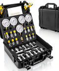 All In One Hydraulic Pressure Test Kit With Five Gauges 10 To 600 Bar And 150 To 10000 PSI 13 Test Couplings 14 Tee Connectors