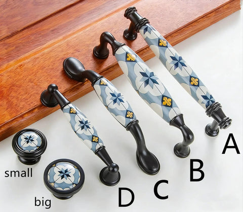 Blue Ceramic Cabinet Pulls For Kitchen And Bathroom Heavy Duty Porcelain Drawer Pulls Zinc Alloy Base Modern Durable Furniture