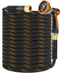 Non Expanding Garden Hose 100 Ft With Kink Free Flex Lightweight Yet Durable Water Hose 10 Pattern Spray Nozzle Leak Proof Design 3/4 Inch Swivel Connectors Heavy Duty Fabric Portable Storage Strap For Easy Carry coiled with spray nozzle