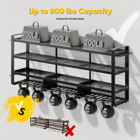 Heavy Duty Wall Mount Tool Organizer With Four Layer Drill Holder, Garage Workshop Storage Rack For Cordless Drill shown with weights
