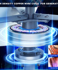 Close-up of copper wire coils in a Vertical Wind Turbine Generator Kit 600W 24V With Charge Controller for Marine RV Home Use