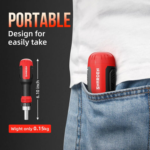 Ratcheting Screwdriver Set 26 In 1 With Double Ended CRV Bits Magnetic Demagnetizer in pocket, 6.10 inch, portable design