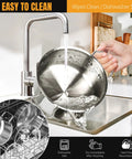 Cleaning Stainless Steel 6-Piece Nonstick Cookware Set With Lids in sink, emphasizing dishwasher safe feature
