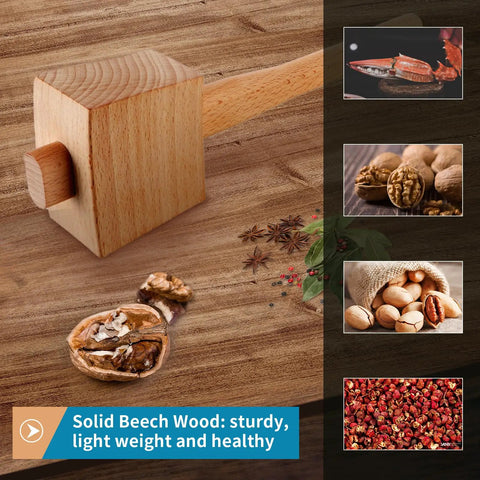 9.6 Inch Solid Beechwood Mallet For Damage Free Striking In Woodworking with walnuts and spices on table