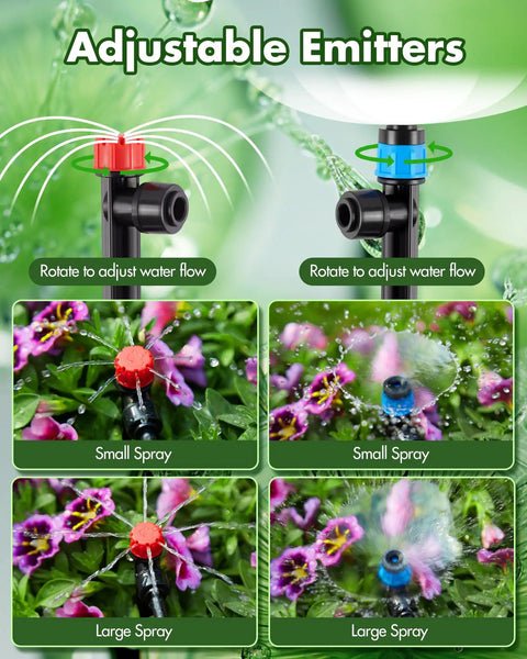 Adjustable emitters with sprays from All In One Drip Irrigation Kit For Garden And Greenhouse With One Half And One Quarter Inch Tubing