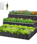 Three Tier Metal Raised Garden Bed 46 By 46 By 24 Inches Galvanized Steel Outdoor Planter Box Stair Step Design For Flowers Vegetables And Herbs Heavy Duty Garden Kit Includes Gloves And Scissors In Dark Gray