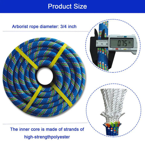 Heavy Duty 3/4 By 50 Foot Double Braided Polyester Arborist Rigging Rope Built Like A Tank For Tree Climbing Rigging And Yard Hauling Delivers Zero Stretch