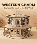 Wild West 3D Wooden Puzzle Kit For Adults And Teens, Miniature Cowboy Saloon Building Set, Desktop Architecture Model, Hands-On Wood Craft Project, Creative Gift For Woodworking Hobbyists And Collectors; wooden cowboy bar display