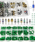 NOTISH car A/C repair kit: 270‑piece O-ring set, 102 valve cores, double-head install tool, top-view in plastic case