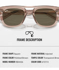 Bio Based Square Sunglasses For Men And Women Non Polarized Brown Lens Includes Official Eyewear Kit Formal Casual