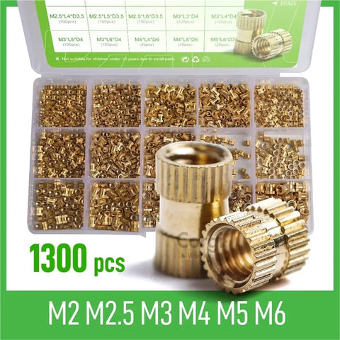 Beefy Brass Threaded Inserts Heat Set Nuts Kit For Woodworking 500 Pieces M2 M2.5 M3 Knurled Embedment Copper Assortment