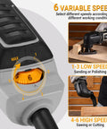 Hardcore 2.5 Amp Oscillating Multi Tool Corded Electric Workhorse With Sick 3000 To 22000 RPM Output Six Variable Speeds Control dial for speed adjustment.