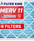 Front view of Filter King 12x12x1 MERV 11 Pleated Air Filter Pack Of 4 For Your Home HVAC And AC Systems Actual Size 11.5x11.5x0.75 Inches Made In USA