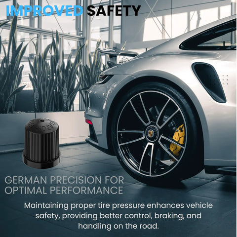 TPMS Tire Valve Caps Set Of 4 Black Alligator EHA Secure Air Pressure Caps For Audi BMW Mercedes Porsche Tesla VW And More Made In Germany