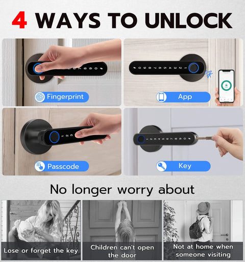 Fingerprint Door Lock With Keypad And App Control, No Key Needed Keyless Entry Smart Lock For Bedroom Hotel Apartment