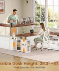 L Shaped Electric Standing Desk With Four Wood Drawers Farmhouse Executive Workstation Height Adjustable Sit Stand Table Home Office Gaming Setup Big Boy Workspace Smooth Motor Rock Solid Build with adjustable height 28.3" to 47.2".