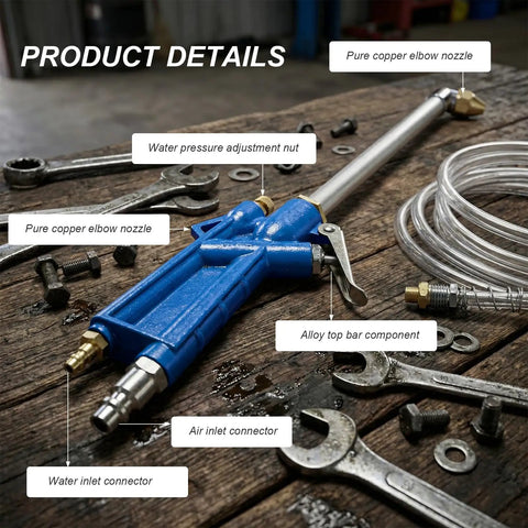 High-Pressure Air Engine Cleaning Spray Gun With 4Ft Hose, Pro-Grade Pneumatic Wash Sprayer For Tight Engine Bays, Busts Oil, Carbon Deposits And Grime In Narrow Spaces, Ideal Car Maintenance Tool, blue metal nozzle detail