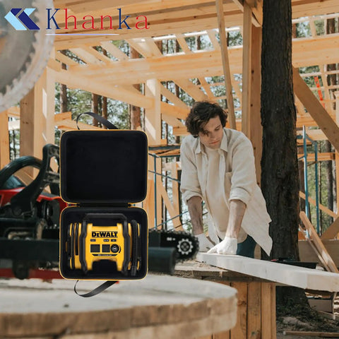 Hard Case For DEWALT DCC020IB 20V Max Tire Inflator Replacement Protective Carry Case open on construction site table