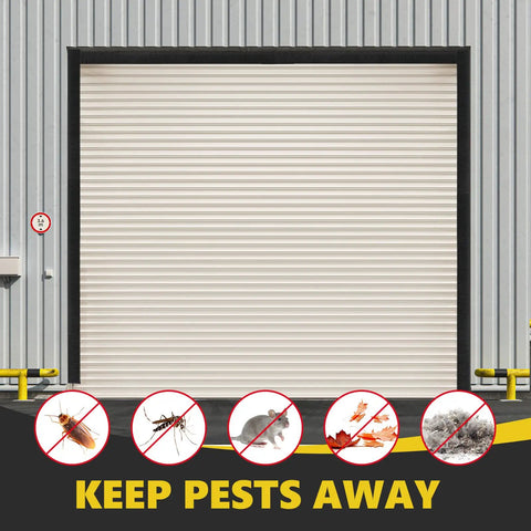Built Tough Garage Door Brush Seal Kit Fits 12X10 Ft Doors Dense One Inch Bristles on a closed garage door.