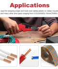 Auto Wire Stripper And Cutter 2 In 1 For Stripping And Cutting 7-32 AWG Speaker Wire in use on rubber-coated wire