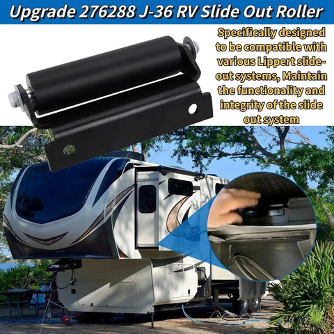 RV Slide Out Roller Replacement 276288 Solid Steel Plate J 36 Service Roller for Lippert Systems and installation view