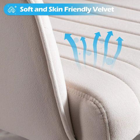Close-up of cream velvet upholstery on Velvet Home Office Chair With Gold Base, soft and skin-friendly fabric detail.