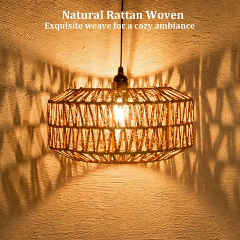 Laid Back Vibes 13 Inch Battery Powered Rattan Chandelier With Adjustable Brightness Dimmer And Timer For Gazebo Patio Or Pergola Waterproof Boho Pendant Light, showcasing natural rattan weave.