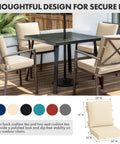 Beige Outdoor Dining Cushion 20x20 Inch Waterproof Deep Seat And Back Cushion With Ties shown on patio chairs