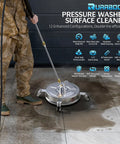 Heavy Duty 4500 PSI Surface Cleaner For Pressure Washer With Stainless Steel Housing Dual High Pressure Jets in use on wet surface