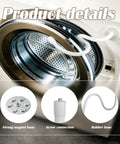 Magnetic Front Load Washer Door Prop And Dryer Vent Holder With Grippy Silicone Base To Keep Your Machines Cracking Open And Smelling Totally Fresh White, showing rubber hose and strong magnet base.
