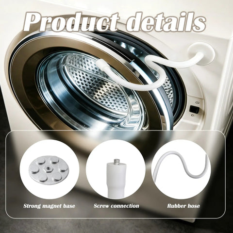 Magnetic Front Load Washer Door Prop And Dryer Vent Holder With Grippy Silicone Base To Keep Your Machines Cracking Open And Smelling Totally Fresh White, showing rubber hose and strong magnet base.