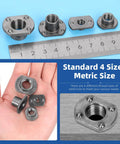 Pro Grade Heavy Duty Carbon Steel Weld Nuts Set M6 M8 M10 M12 Universal Tab Base showing four weld nuts in hand with scale for size reference.
