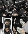 Dope Leopard Print Faux Leather Car Seat Covers, Leopard Car Mats, Steering Wheel Cover, And Seat Belt Pad Set for SUVs, Vans, Sedans, and Trucks interior view