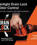 Rhino RV Sewer Adapter PRO Clear Sewer Hose Elbow With Drain Lock shown with ergonomic handle and NPT fittings