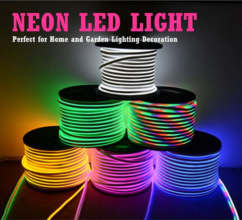 RGB LED Neon Rope Light Strip 10m Waterproof Dimmable With 24 Key Remote AC110120V Multi Colors And Modes spools on display