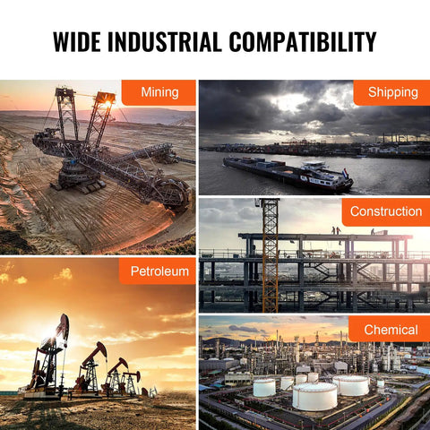 Collage of industrial sectors including mining, shipping, construction, petroleum, and chemical, showcasing diverse applications.