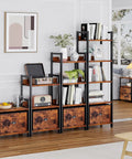 5 Tier Bookshelf With Drawer Space Saving Tall Narrow Wood And Metal Storage Organizer in a living room with decor items.