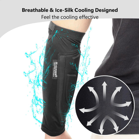 Cooling Archery Arm Guard Sleeve With Full Forearm Coverage For Right Or Left Hand, Instant Cooling Fabric shown in use.