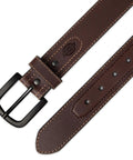 Men Genuine Leather Belt With Tonal Stitch Heavy Duty Brown Work Strap Straight Up Durable Everyday Accessory Built For Rugged Casual Wear And Real Deal Office Comfort, 1.5 inches wide with sturdy buckle.