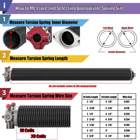 Diagram showing how to measure Garage Door Torsion Springs With Non Slip Winding Bars And Oil Free Coil For Smooth Operation.