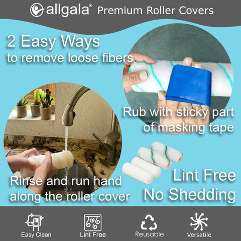 23 Piece Ultimate DIY Decorating And Painting Toolkit instructions for removing loose fibers from roller covers, lint free