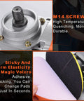 Close-up of Beast Mode 7 Speed Rotary Polisher M14 screw and Velcro for 6 and 7 inch plates, showing durability and pad change ease.