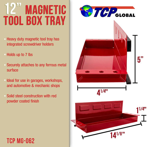 12 Inch Magnetic Tool Tray Shelf For Metal Surfaces, Heavy Duty Tool Organizer For Garage, Workshop, And Shop Cabinets.